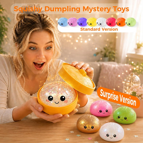 Dumpling Squishy Mystery Box, Random 1 of 14 Colors, Cute Squishy Dumpling Toy, Soft Stretchy Squeeze Toy, Sensory Fidget Toys for Anxiety Relief, Perfect for Party Favors, Birthday Gifts & Desk Toys