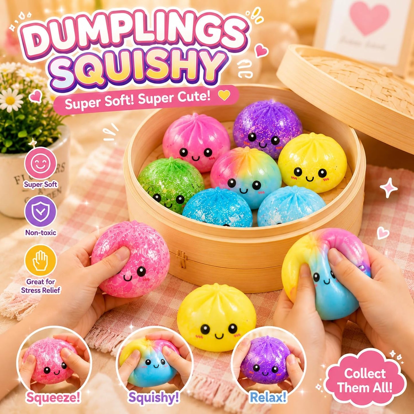 Dumpling Squishy Mystery Box – Stress Relief Sensory Toy with 24 Mystery Colors