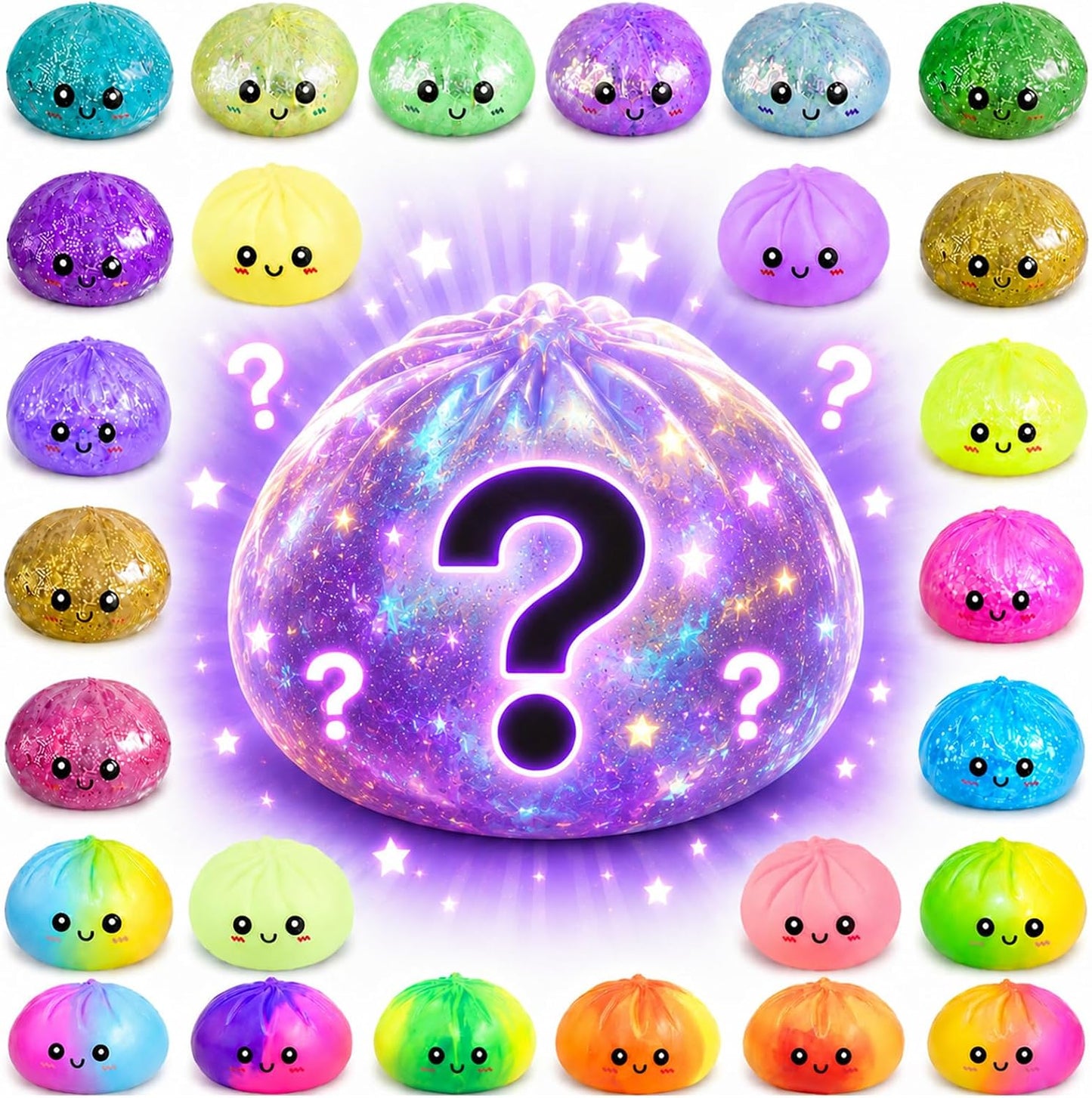 Dumpling Squishy Mystery Box – Stress Relief Sensory Toy with 24 Mystery Colors